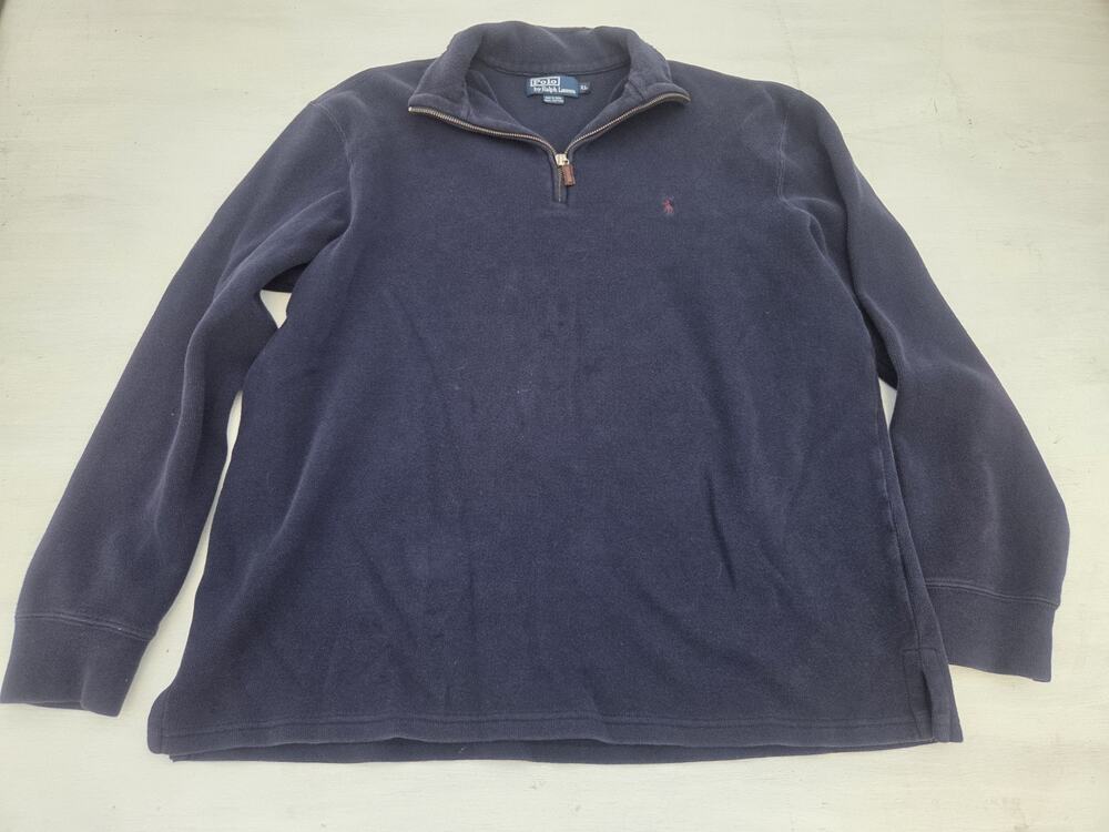 Polo Ralph Lauren Sweater Mens XL Navy Quarter Zip Mock Neck Cotton Pullover